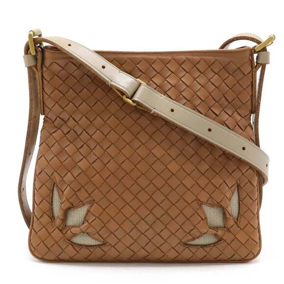 BOTTEGA VENETA Brown Leather Intrecciato Pochette Shoulder Bag